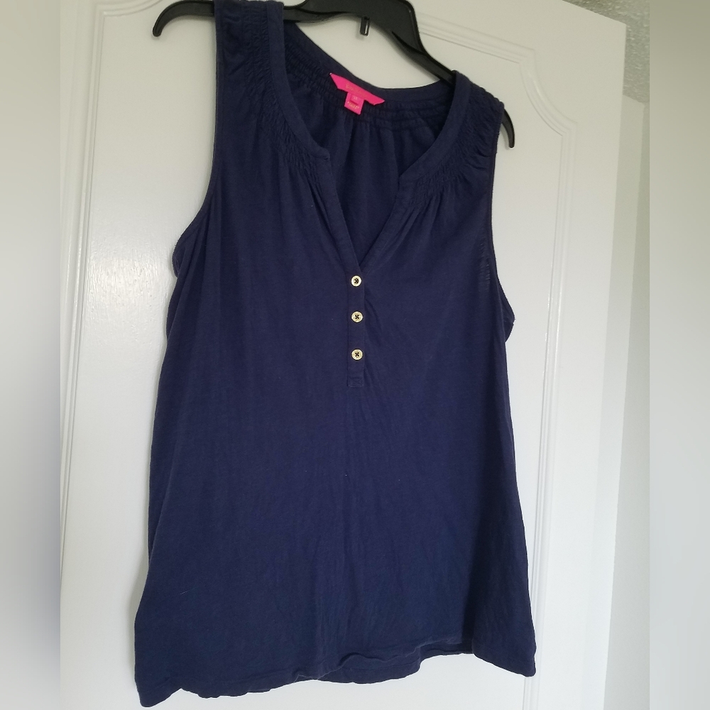 Lilly Pulitzer Navy Blue Sleeveless Henley Tank Top